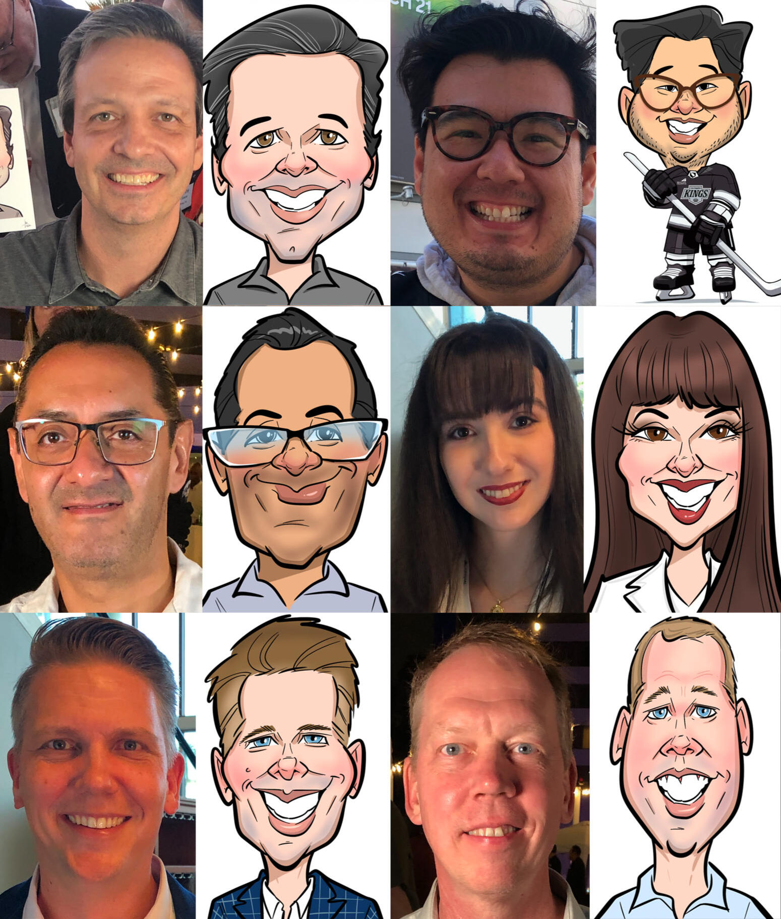 A happy woman displaying her caricature art print